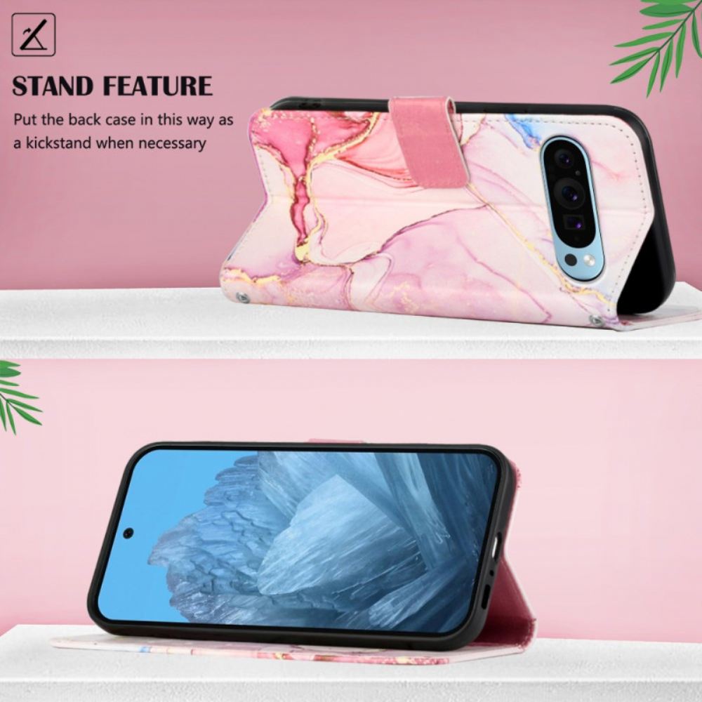 Kožený Kryt Google Pixel 9 Styl Mramored Strappy