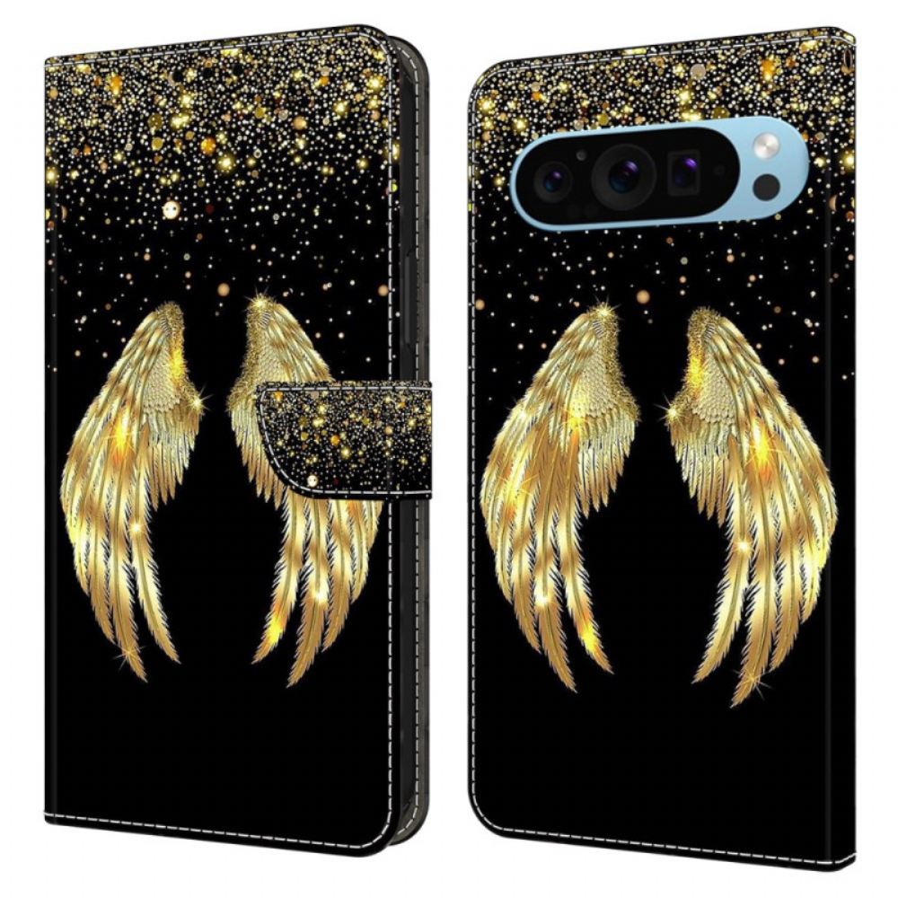 Kožený Kryt Google Pixel 9 Zlatá Křídla