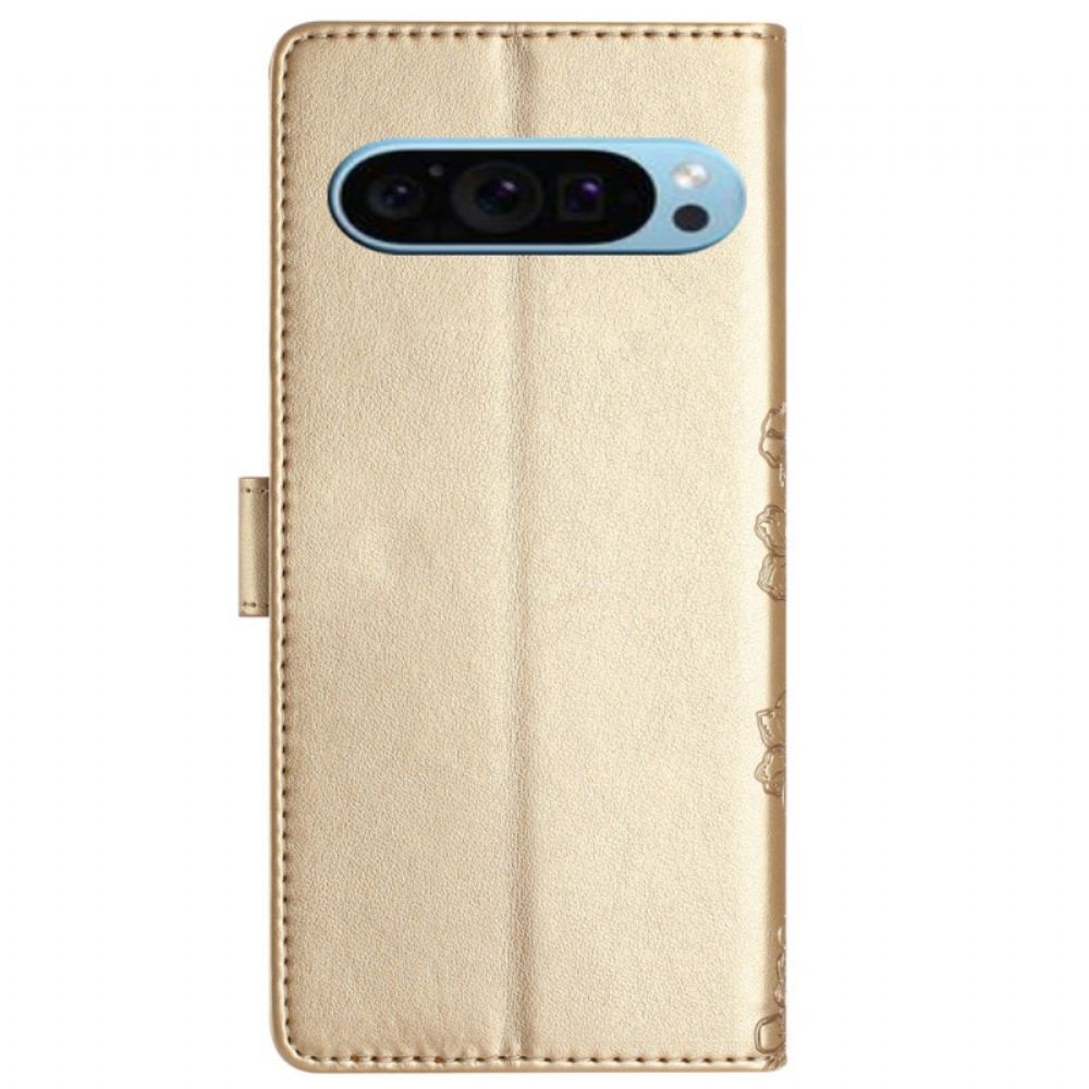 Kožený Kryt Na Google Pixel 9 Vzor Motýlů A Květin