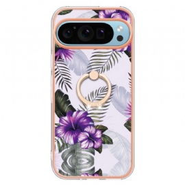 Kryt Google Pixel 9 Kryty Na Mobil Podpěrný Prsten Purple Flowers