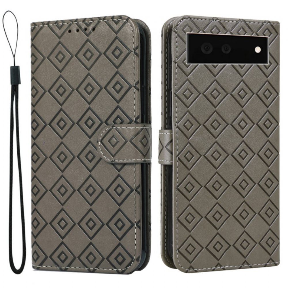 Flipové Pouzdro Na Google Pixel 6 Kontrolní Vzor Imitace Kůže