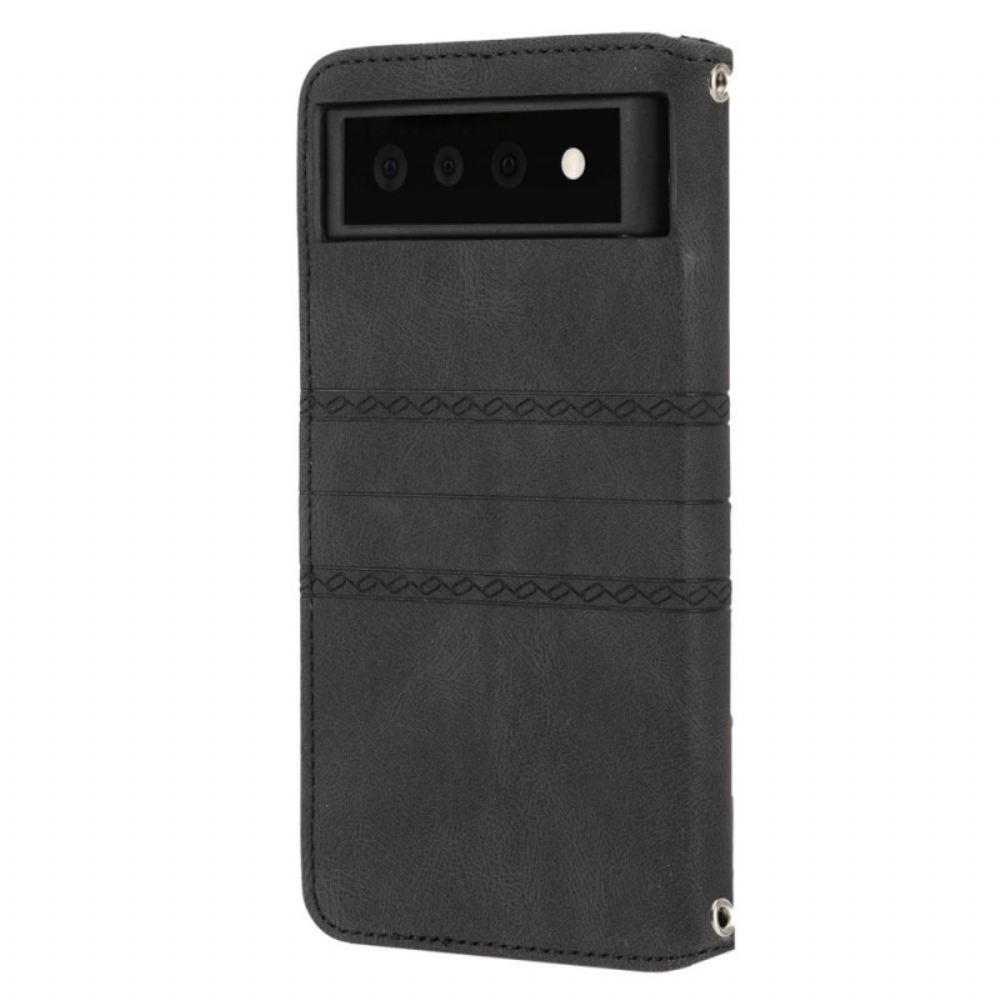 Flipové Pouzdro Na Google Pixel 6 Krajkové Švy