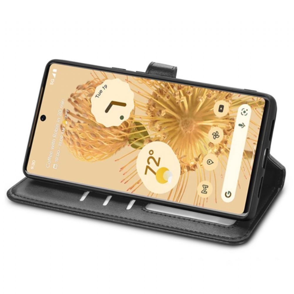 Kožené Pouzdro Na Google Pixel 6 Umělá Kůže A Vintage Spona