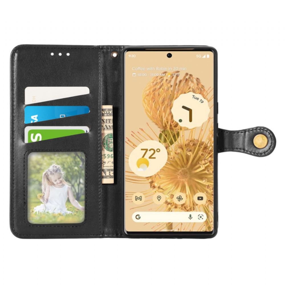 Kožené Pouzdro Na Google Pixel 6 Umělá Kůže A Vintage Spona