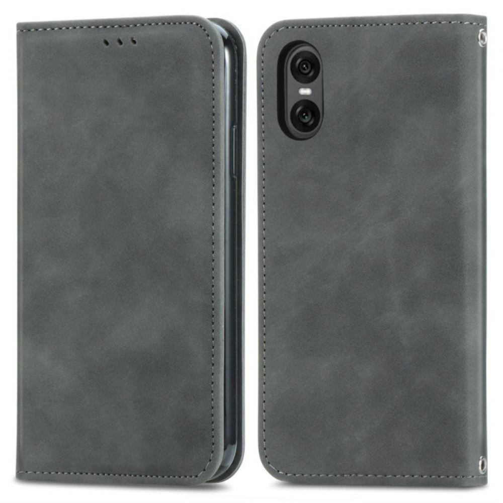 Kožené Pouzdro Folio Sony Xperia 10 Vi Semišový Efekt