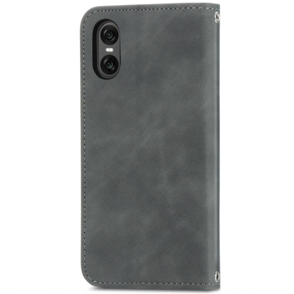 Kožené Pouzdro Folio Sony Xperia 10 Vi Semišový Efekt