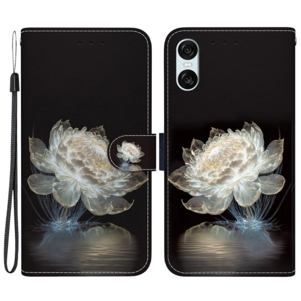 Kožený Kryt Na Sony Xperia 10 Vi Křišťálová Pivoňka S Řemínkem