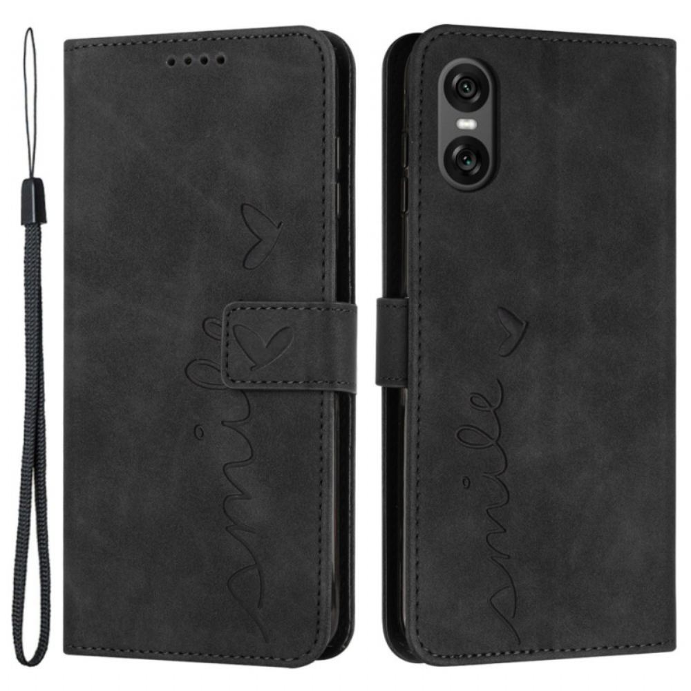 Kožený Kryt Na Sony Xperia 10 Vi Úsměv Na Lanyard