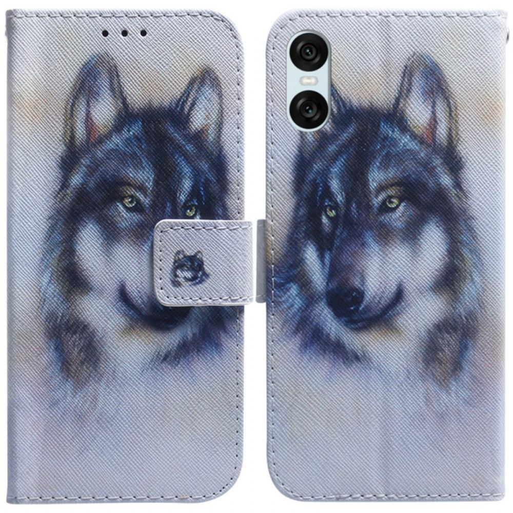 Kožený Kryt Sony Xperia 10 Vi Akvarel Vlk