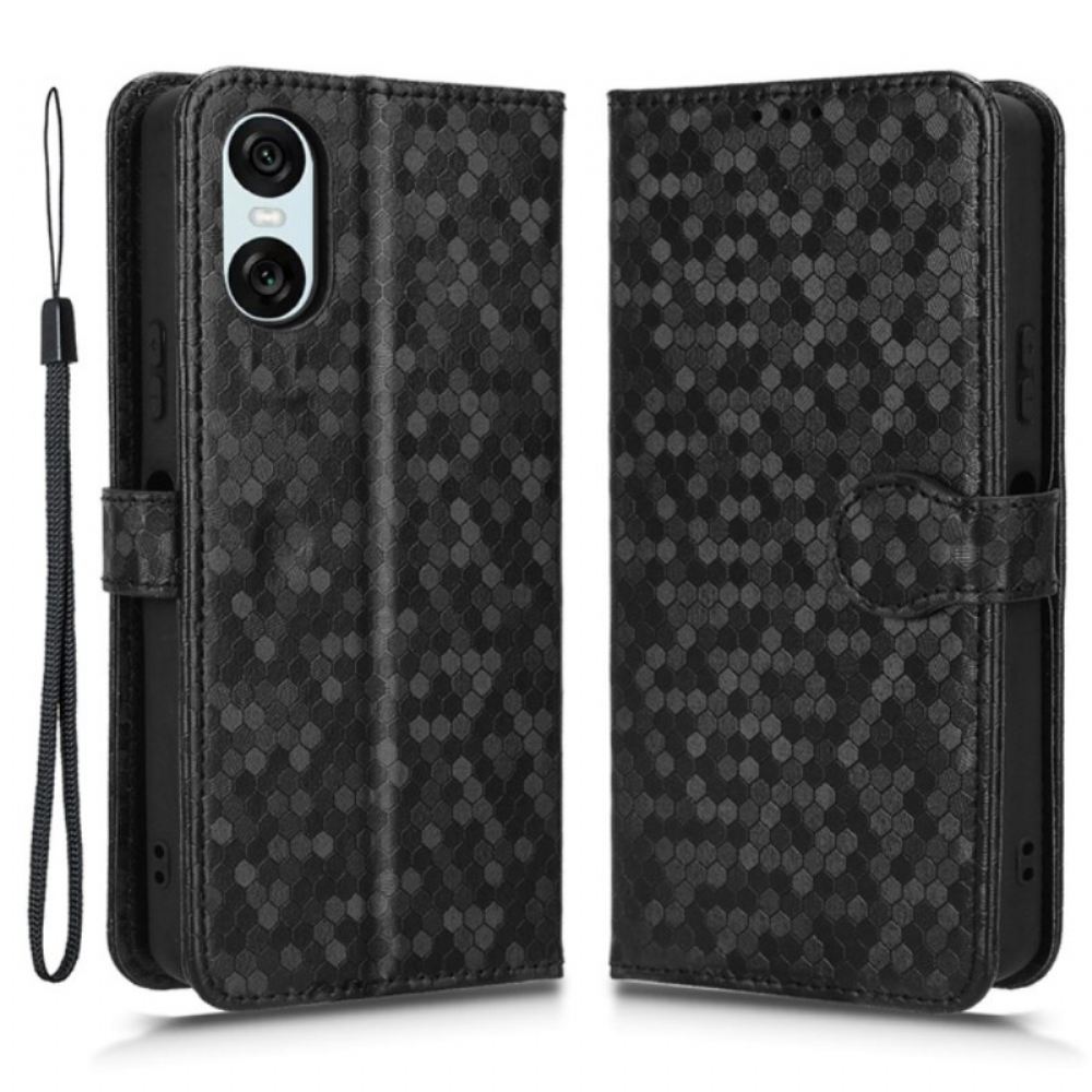 Kožený Kryt Sony Xperia 10 Vi Lesklé Tečky S Páskem