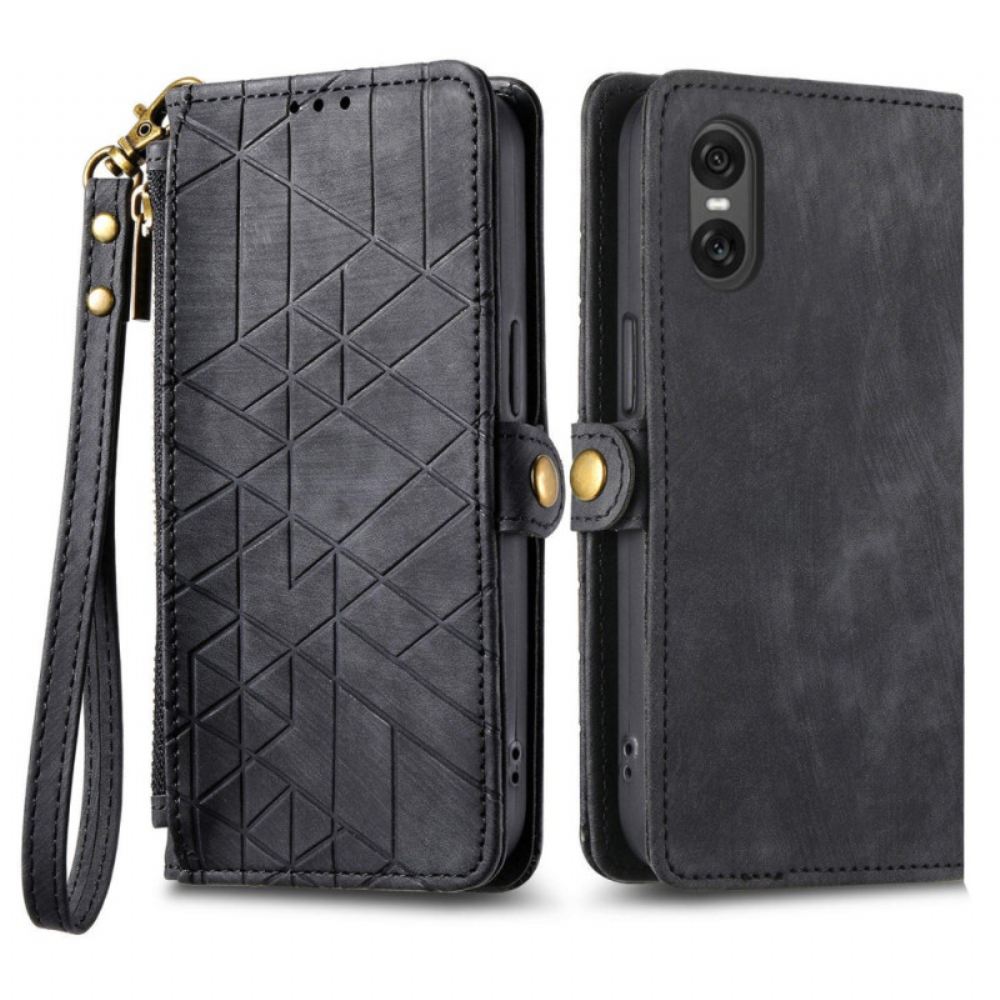 Kožený Kryt Sony Xperia 10 Vi Návrh Geometrického Popruhu