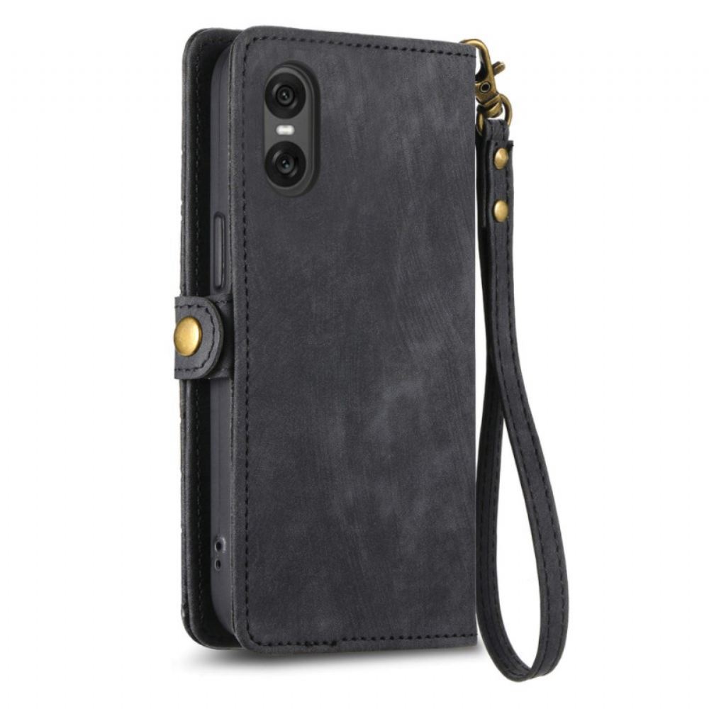 Kožený Kryt Sony Xperia 10 Vi Návrh Geometrického Popruhu