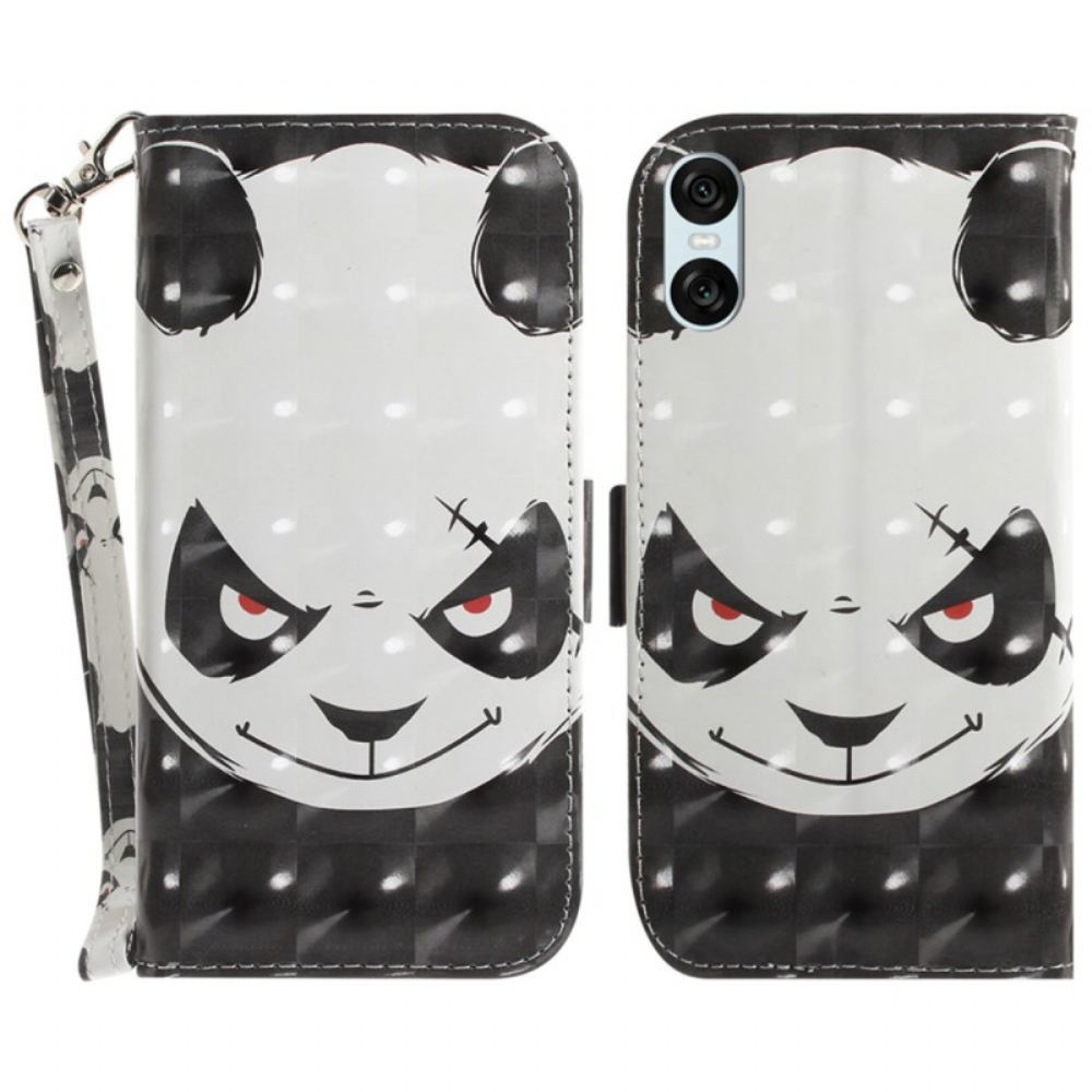 Kožený Kryt Sony Xperia 10 Vi Rozzlobená Panda S Popruhem
