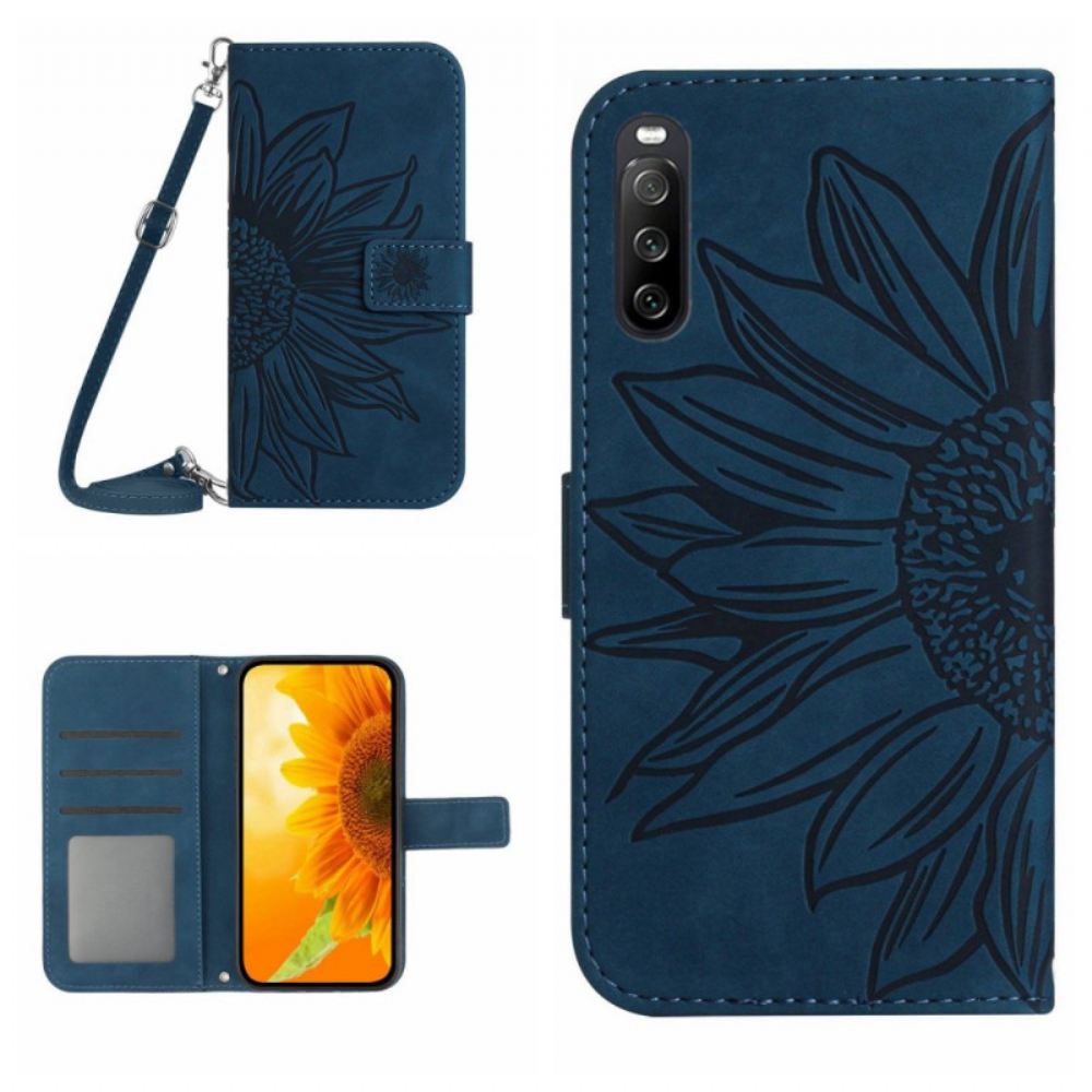 Kožený Kryt Sony Xperia 10 Vi Slunečnicový Ramenní Popruh