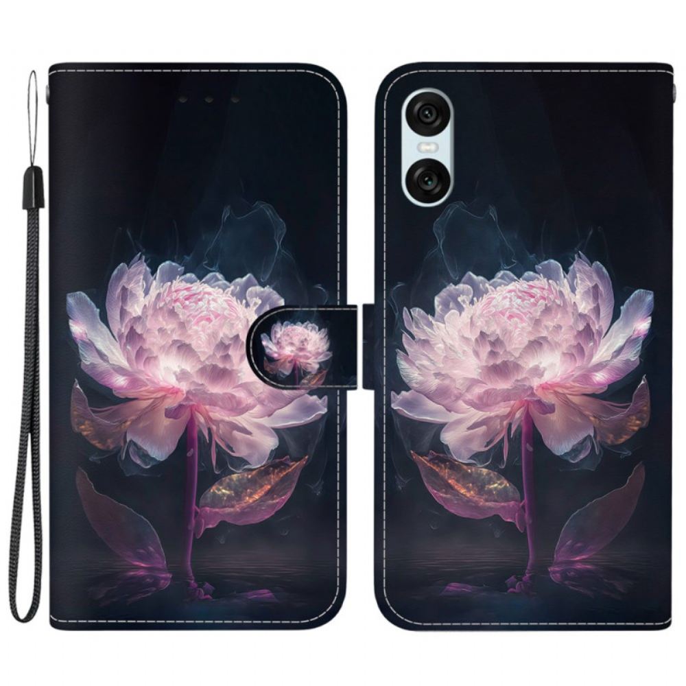 Peněženková Pouzdra Sony Xperia 10 Vi Kryty Na Mobil Fialová Pivoňka S Řemínkem