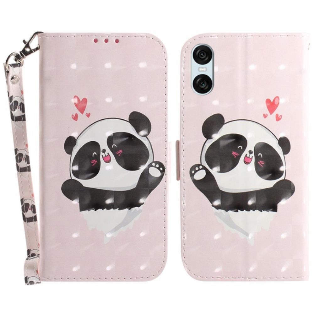 Peněženková Pouzdra Sony Xperia 10 Vi Kryty Na Mobil Panda Love S Popruhem