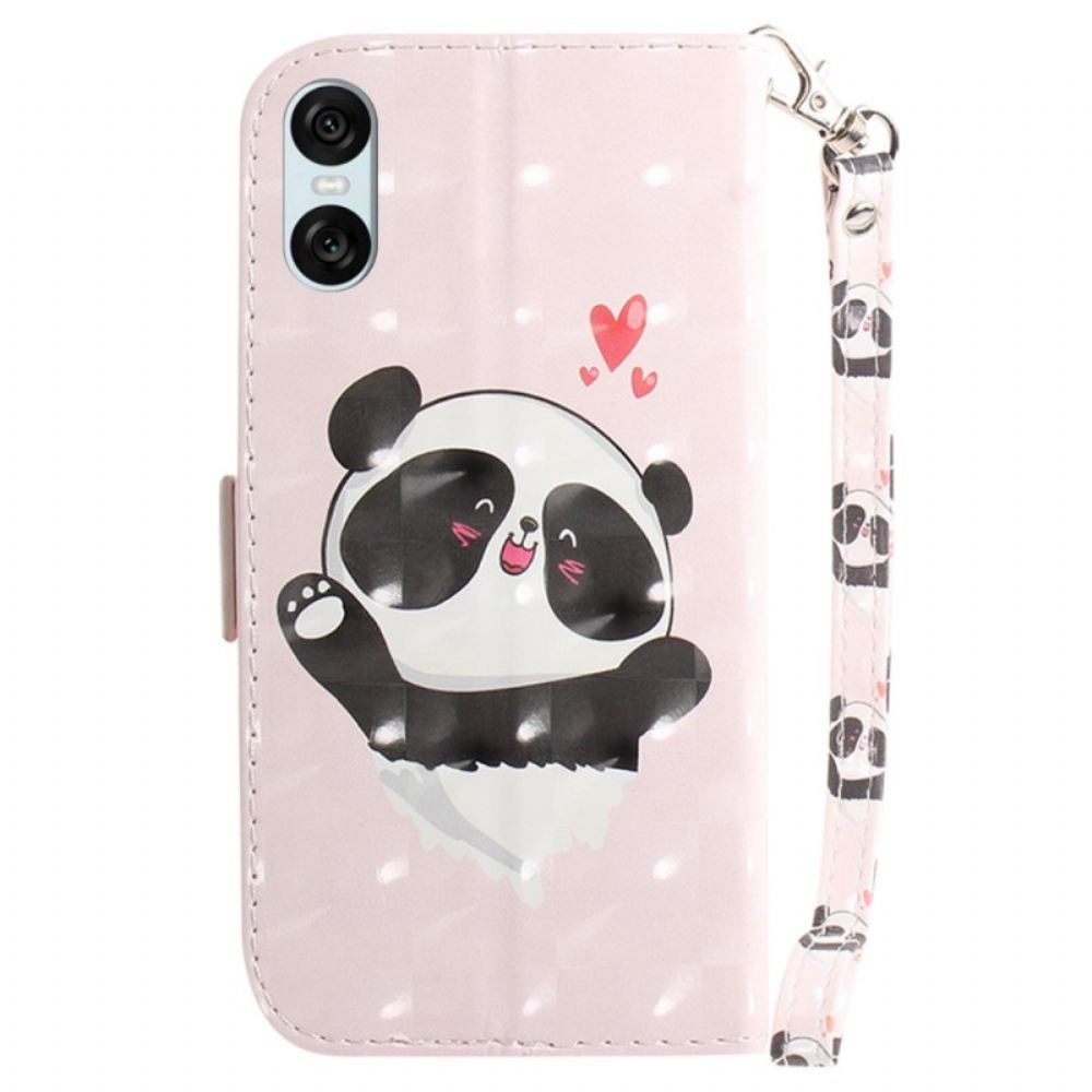 Peněženková Pouzdra Sony Xperia 10 Vi Kryty Na Mobil Panda Love S Popruhem