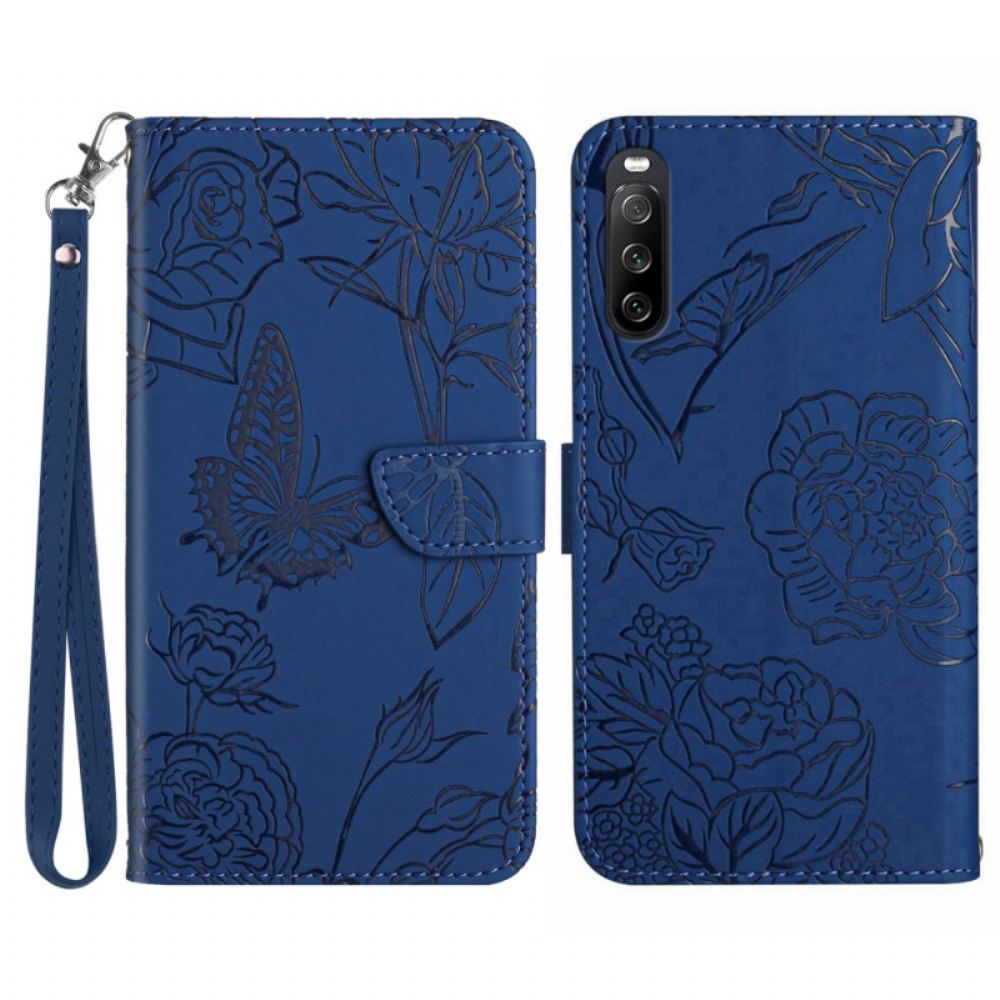 Peněženková Pouzdra Sony Xperia 10 Vi Potisk Motýlů S Páskem