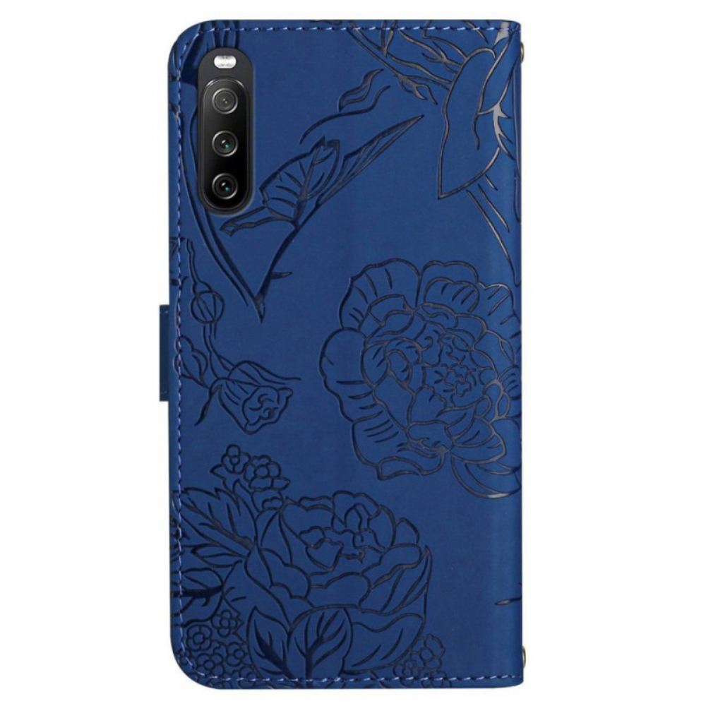 Peněženková Pouzdra Sony Xperia 10 Vi Potisk Motýlů S Páskem