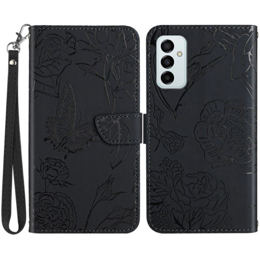 Flipové Pouzdro Na Samsung Galaxy M23 5G Diskrétní Motýli A Šňůrka