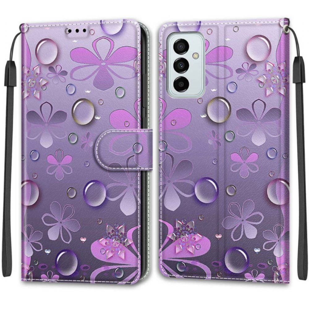 Flipové Pouzdro Na Samsung Galaxy M23 5G Kapky Vody Se Šňůrkou