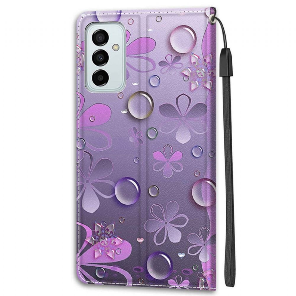 Flipové Pouzdro Na Samsung Galaxy M23 5G Kapky Vody Se Šňůrkou
