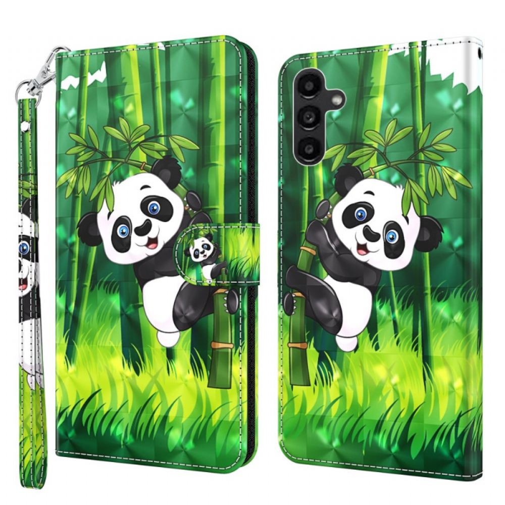 Kožený Kryt Na Samsung Galaxy A15 Bambusová Panda S Popruhem