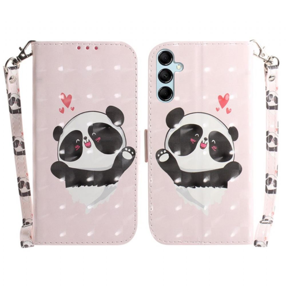 Kožený Kryt Na Samsung Galaxy A15 Panda Love S Popruhem