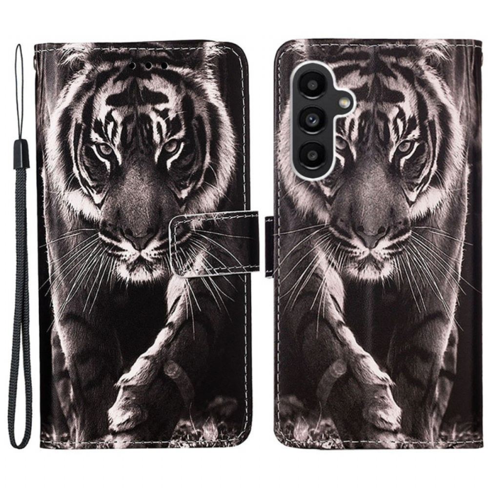 Kožený Kryt Na Samsung Galaxy A15 Tygr S Popruhem