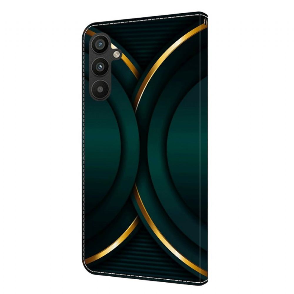 Kožený Kryt Na Samsung Galaxy A15 Zlatý Obrys