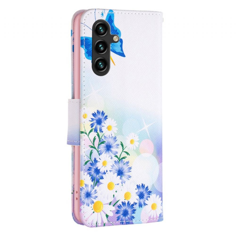 Kožený Kryt Samsung Galaxy A15 Akvarel S Motýly A Květinami