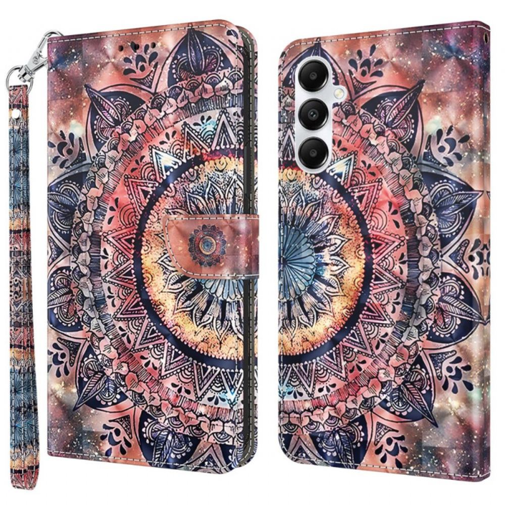 Kožený Kryt Samsung Galaxy A15 Barevná Mandala S Popruhem