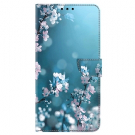 Kožený Kryt Samsung Galaxy A15 Bílé Květy