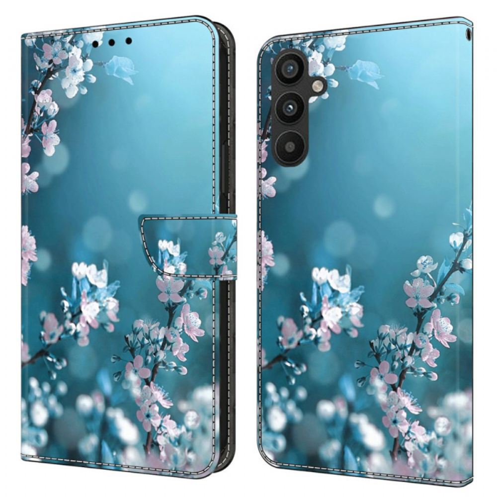 Kožený Kryt Samsung Galaxy A15 Bílé Květy