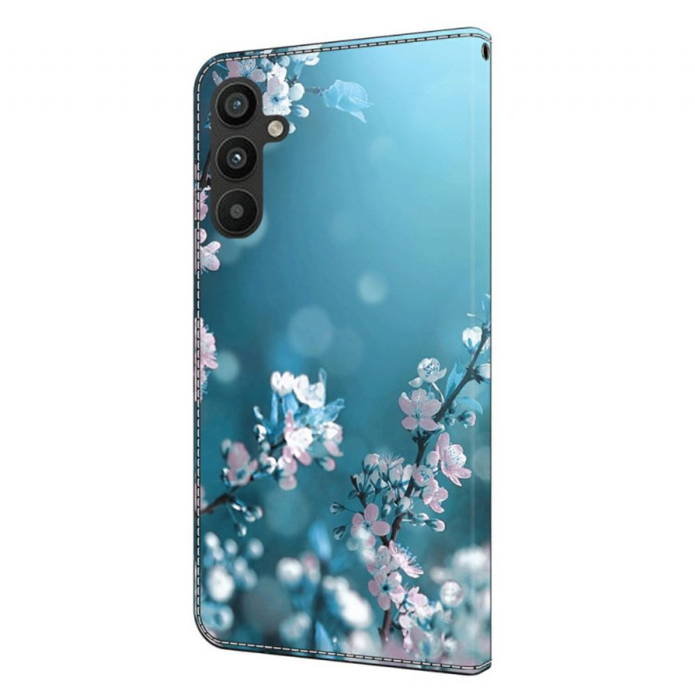 Kožený Kryt Samsung Galaxy A15 Bílé Květy