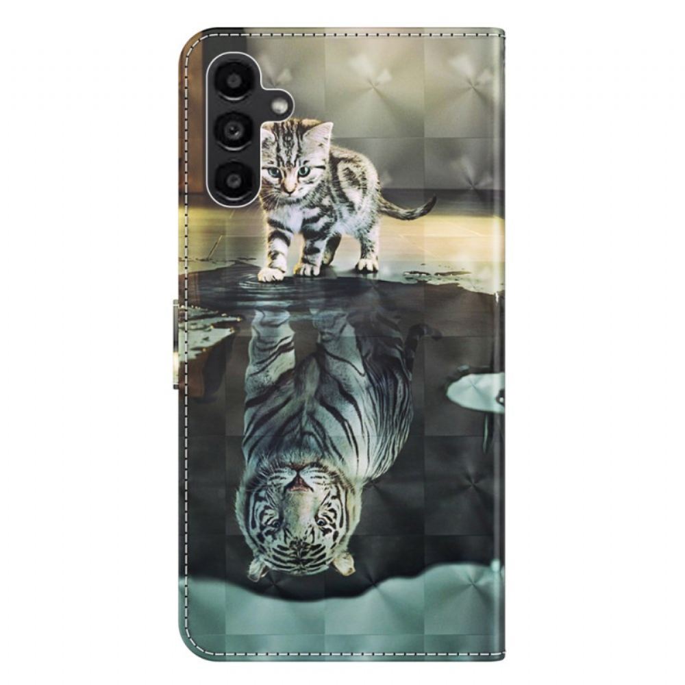 Kožený Kryt Samsung Galaxy A15 Kočka A Tygr