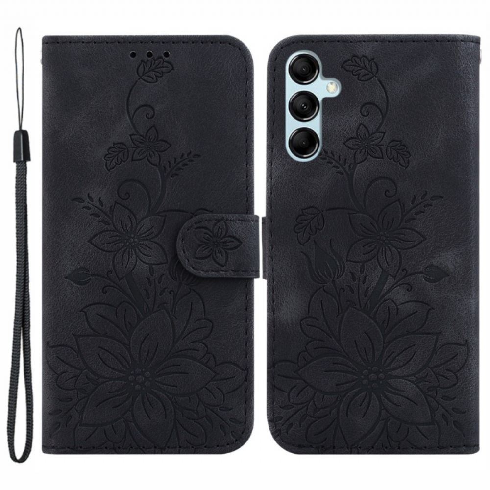 Kožený Kryt Samsung Galaxy A15 Květinový Vzor S Páskem