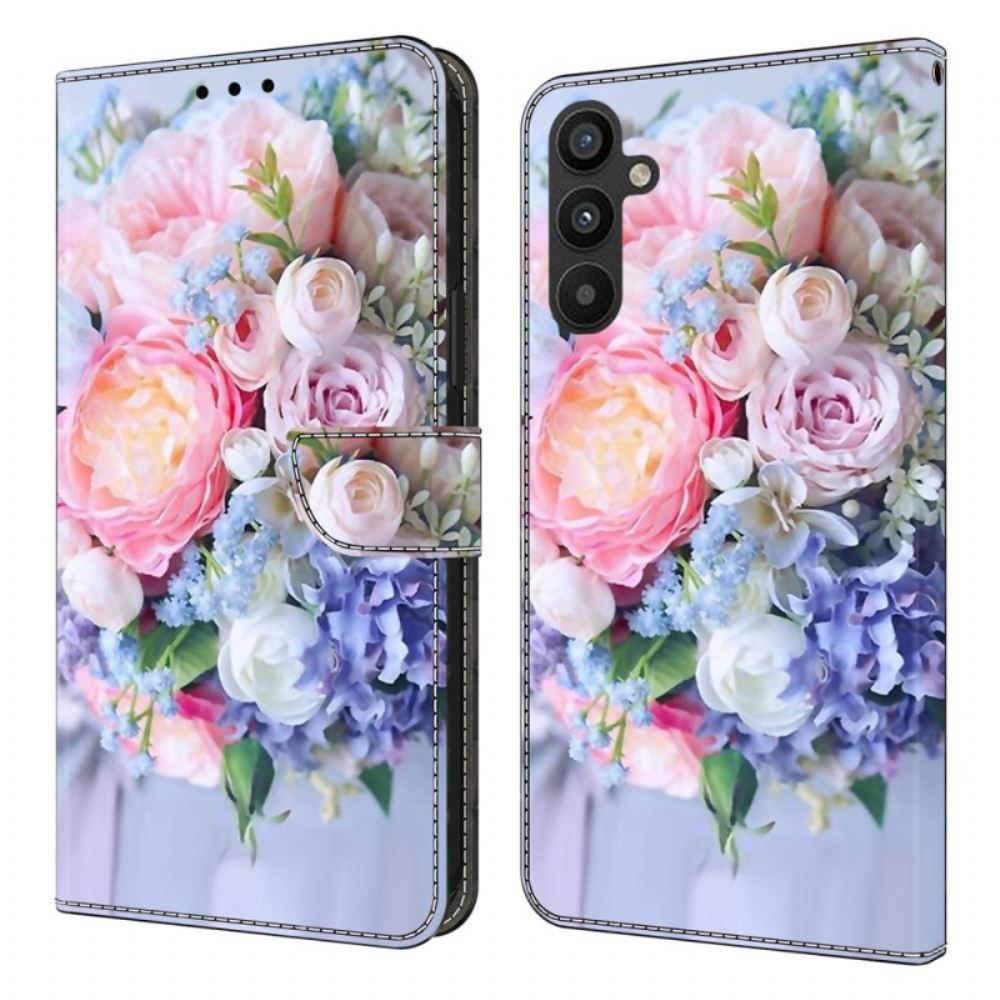 Kožený Kryt Samsung Galaxy A15 Kytice Květin