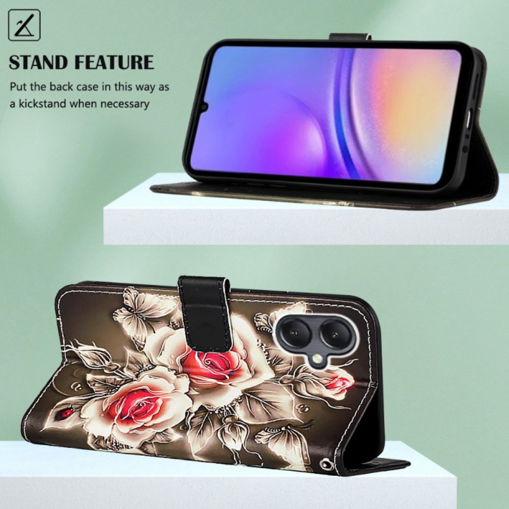 Kožený Kryt Samsung Galaxy A15 Popruhové Růže