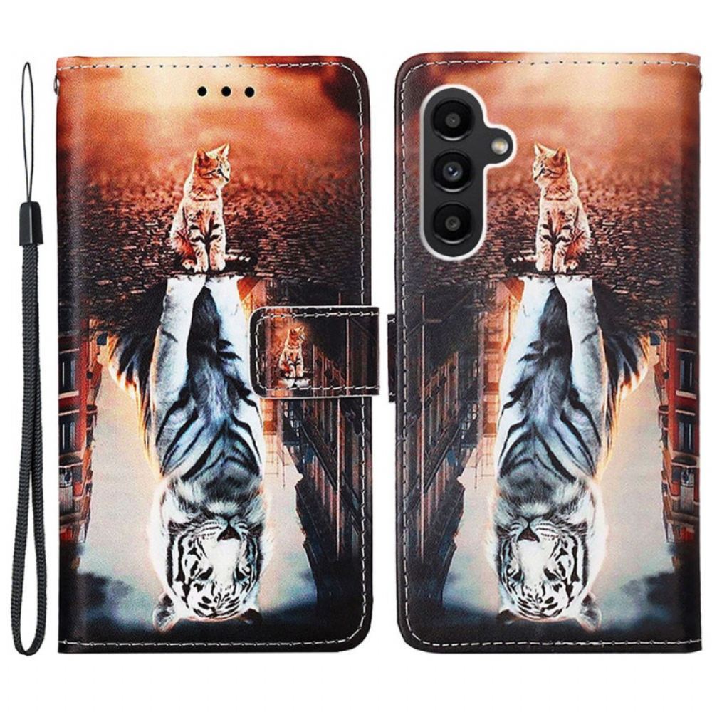 Kožený Kryt Samsung Galaxy A15 Sen O Kotěti S Popruhem