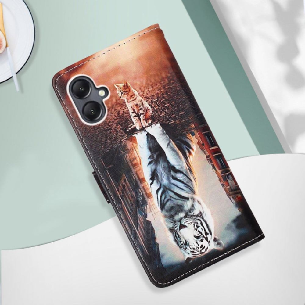 Kožený Kryt Samsung Galaxy A15 Sen O Kotěti S Popruhem