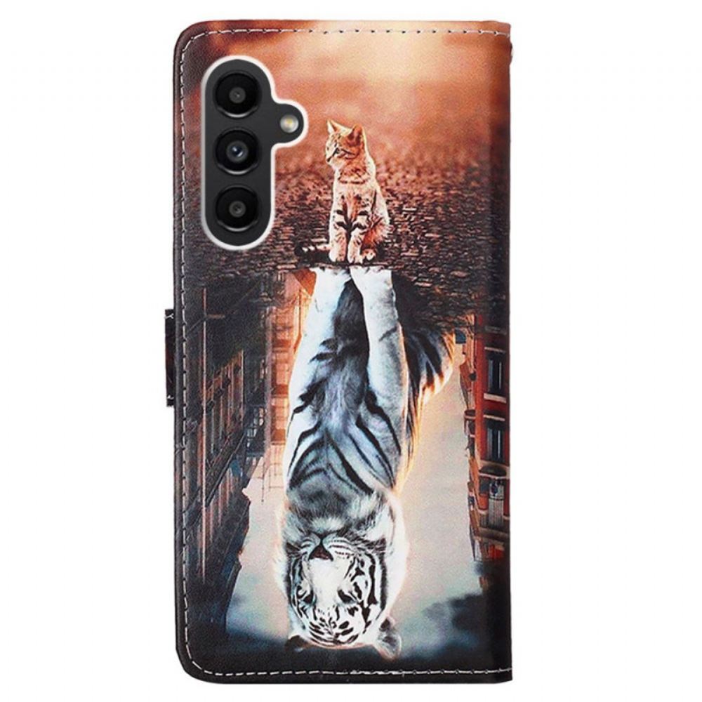 Kožený Kryt Samsung Galaxy A15 Sen O Kotěti S Popruhem