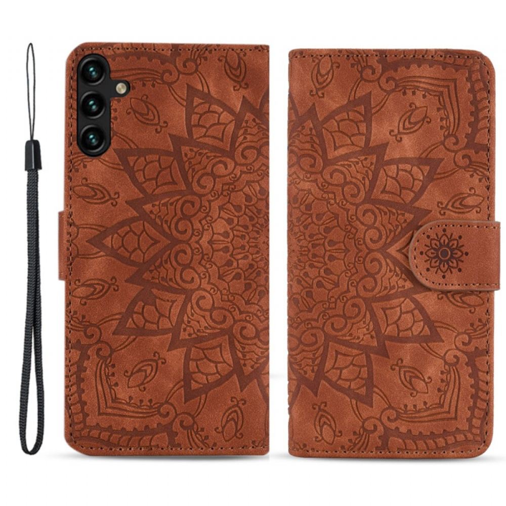 Kožený Kryt Samsung Galaxy A15 Tištěná Mandala S Popruhem