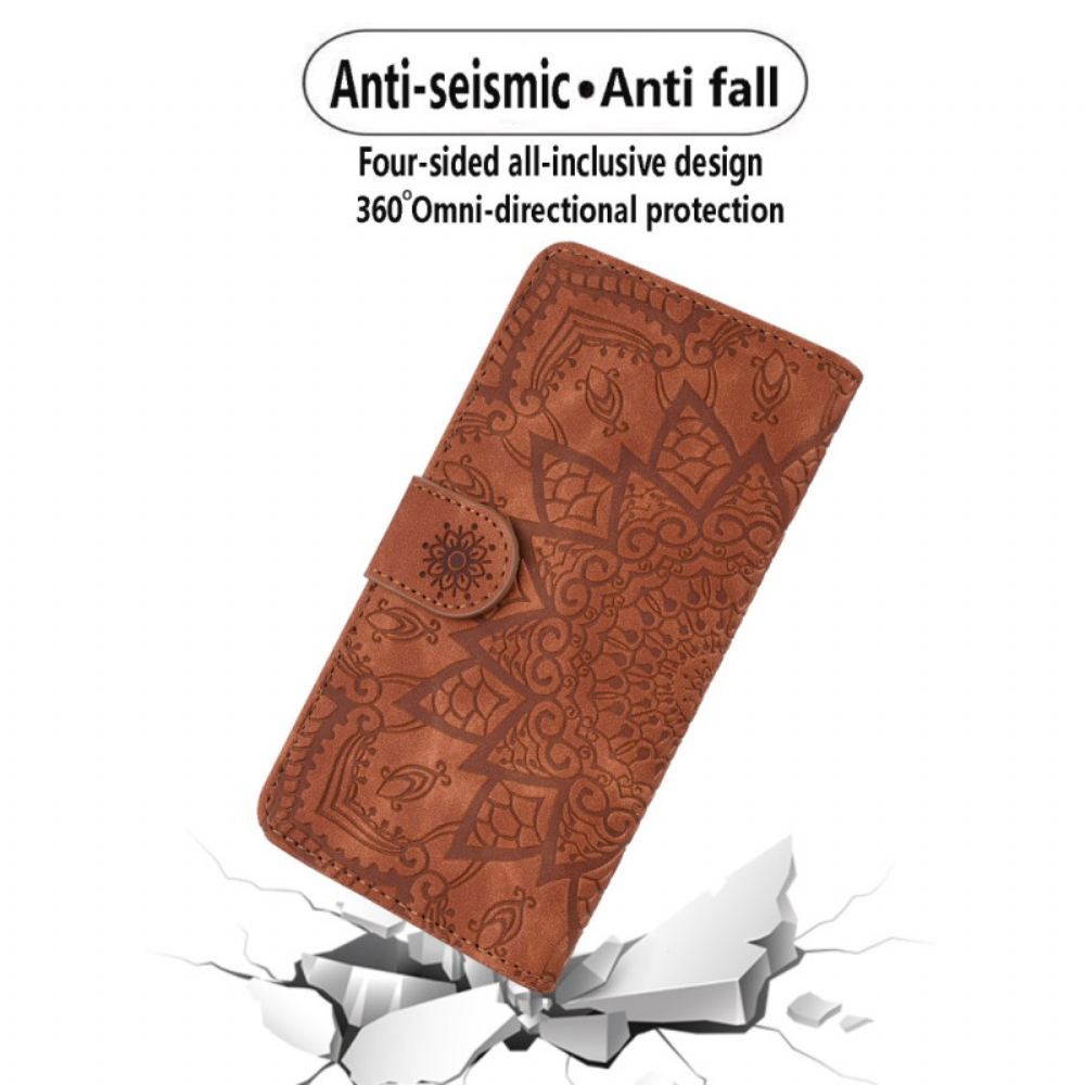 Kožený Kryt Samsung Galaxy A15 Tištěná Mandala S Popruhem