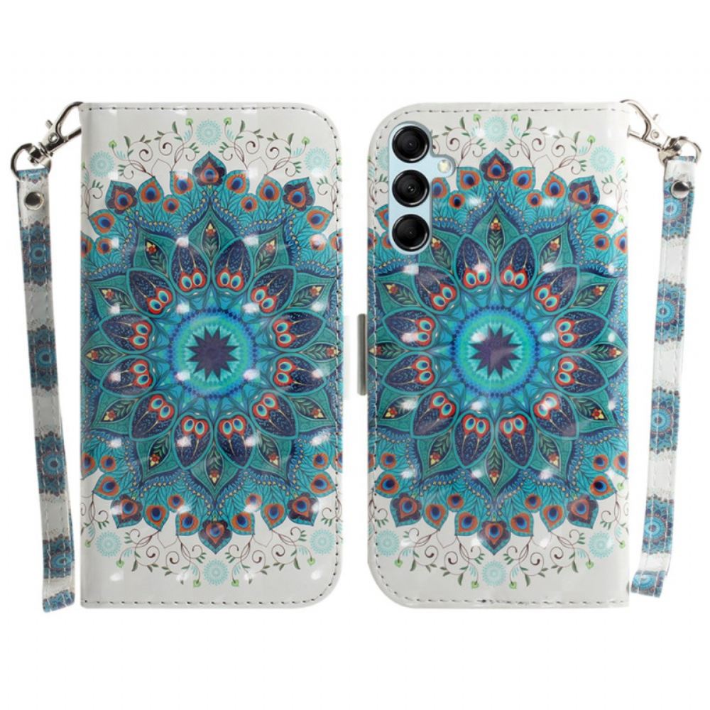 Kožený Kryt Samsung Galaxy A15 Zelená Mandala S Popruhem