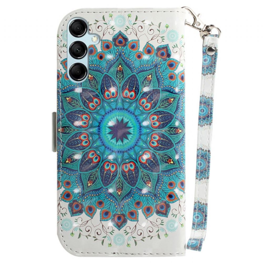 Kožený Kryt Samsung Galaxy A15 Zelená Mandala S Popruhem