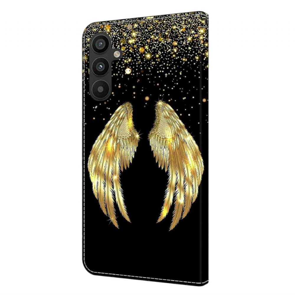 Kožený Kryt Samsung Galaxy A15 Zlatá Křídla