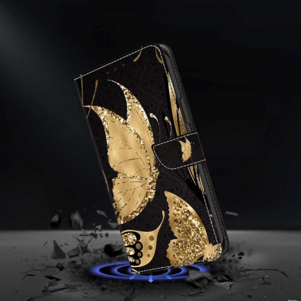 Kožený Kryt Samsung Galaxy A15 Zlatý Motýl