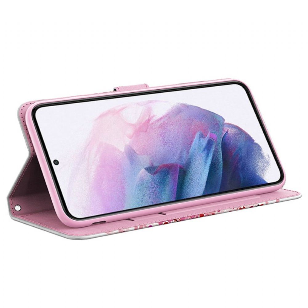 Kožený Kryt Samsung Galaxy A15 Červený Strom S Popruhem