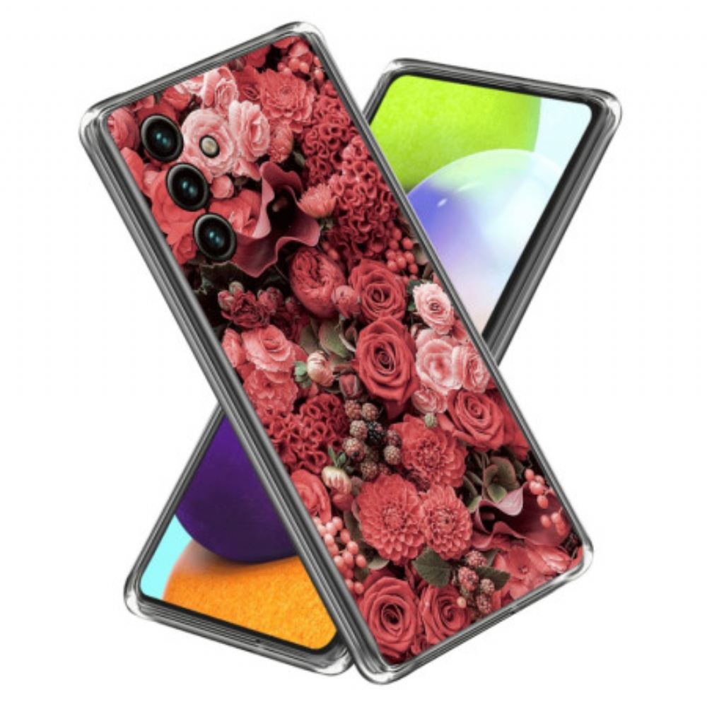 Kryt Na Samsung Galaxy A15 Růžové A Červené Květy
